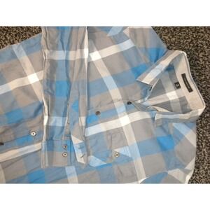 Travis‎ Mathew Shirt M Blue Gray Plaid Button Up Long Sleeve Golf Club House